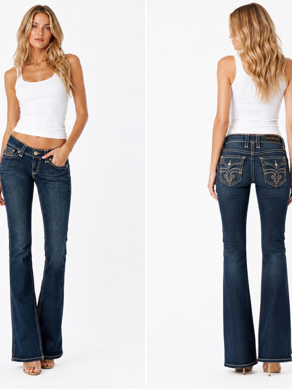Rock Revival “Debbie”Women's Dark Indigo Bootcut Jeans w/ Contrast Stitching 29